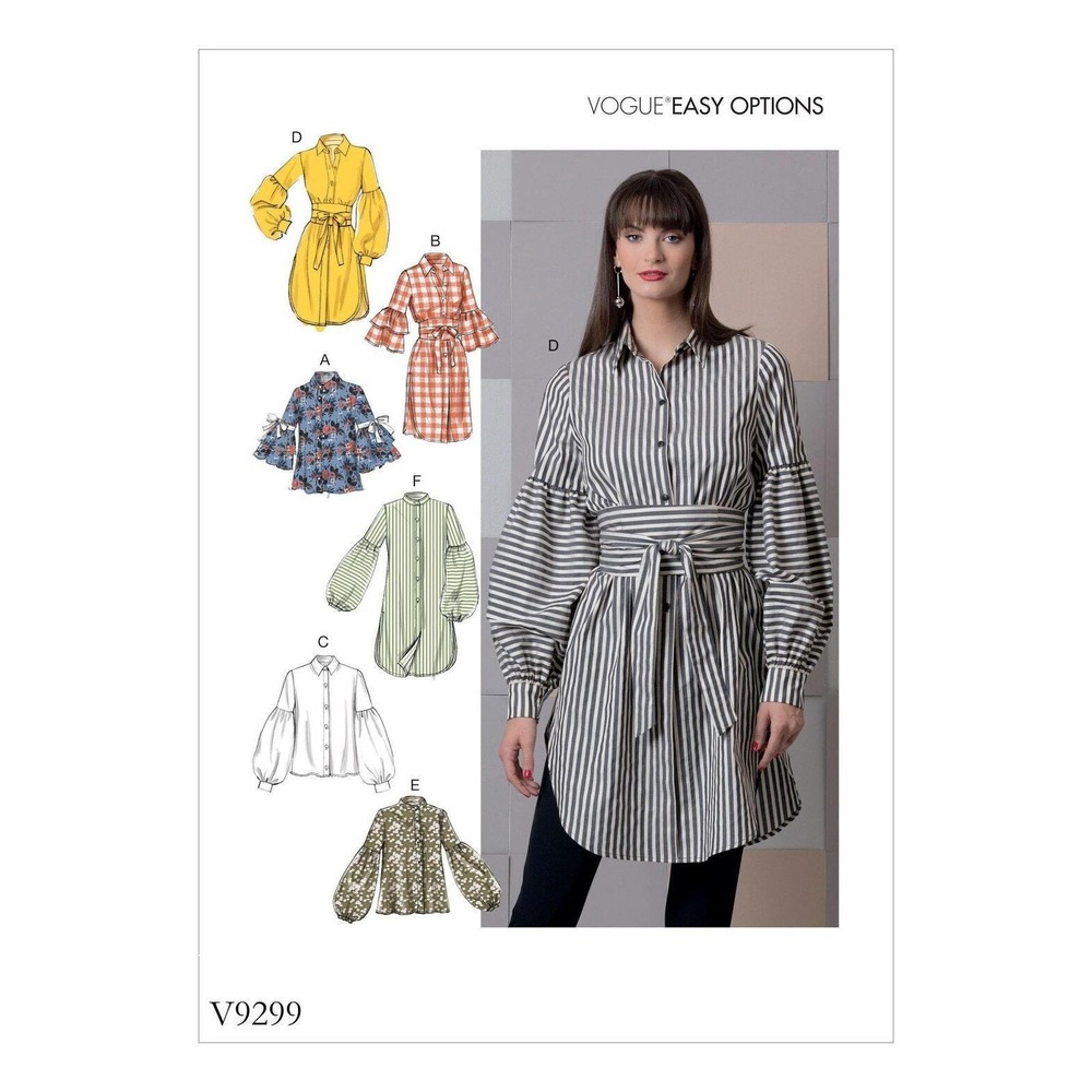 Vogue V9299 Sewing Pattern Misses Top Belt Size 14-22 Tunic Bishop Sleeve